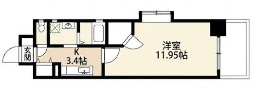 ロアール松川町(1K/6階)の間取り写真