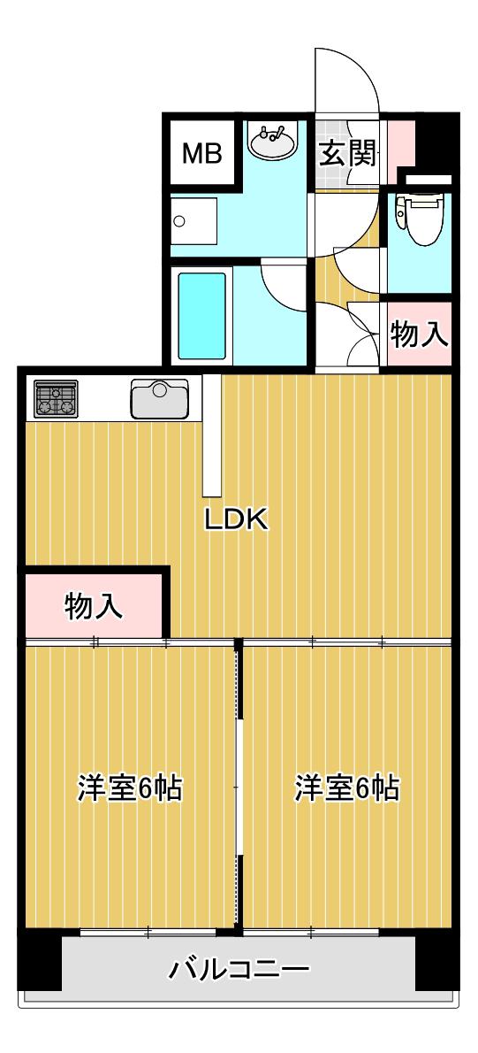 トーカンマンション東中通(2LDK/6階)の間取り写真