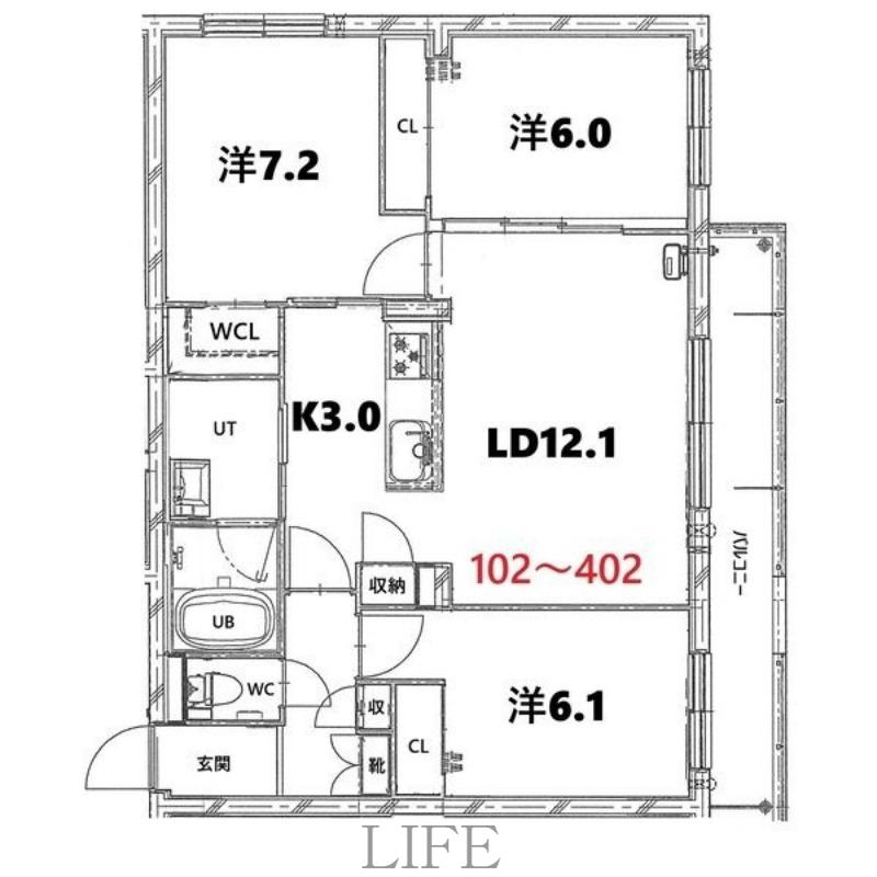 BASE厚別西(3LDK/4階)の間取り写真