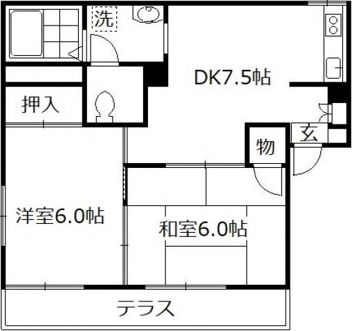ゴードヴィラ(2DK/1階)の間取り写真