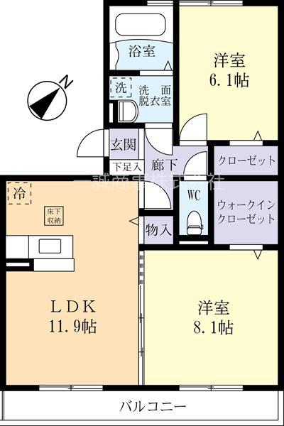ヒルズひがし野A棟(2LDK/1階)の間取り写真