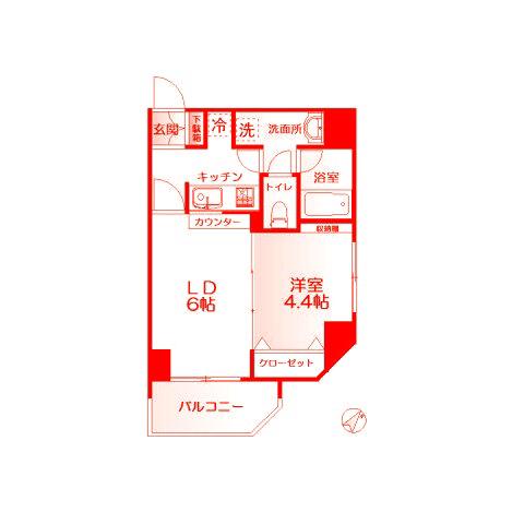 イーリス天王町(1DK/2階)の間取り写真
