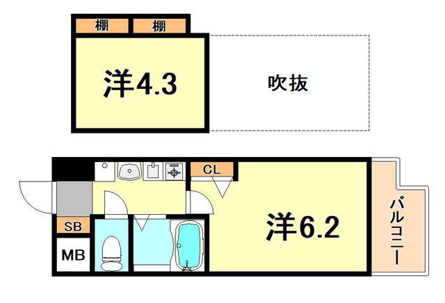 エステムコート三宮イーストポルトマーレ(1K/4階)の間取り写真