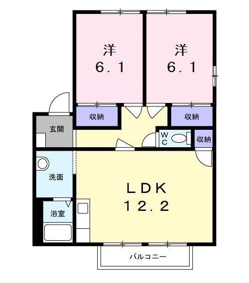 グリーングラス A棟(2LDK/2階)の間取り写真