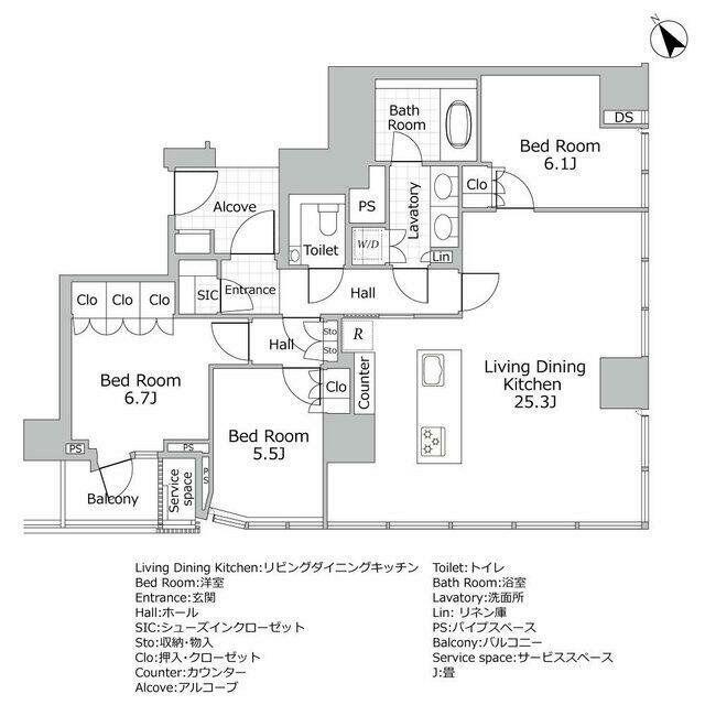 ザ・レジデンス六本木(3LDK/2階)の間取り写真