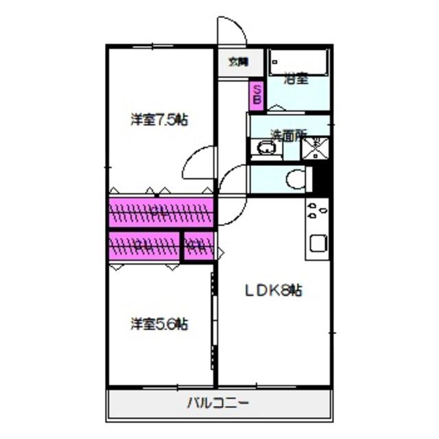 エレガンス川上(2LDK/5階)の間取り写真