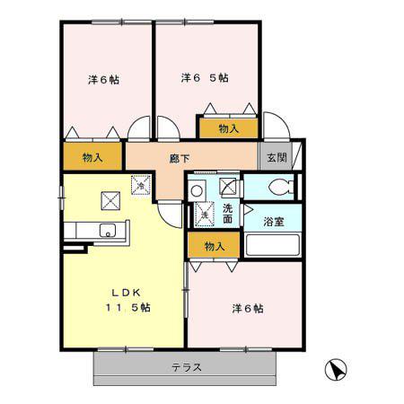 メルベーユII B(3LDK/1階)の間取り写真