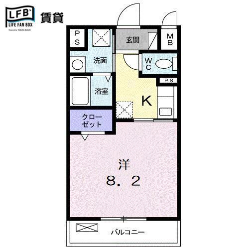 クラシオンルガールイシカワII(1K/4階)の間取り写真