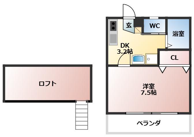 ベルクルール(1K/2階)の間取り写真
