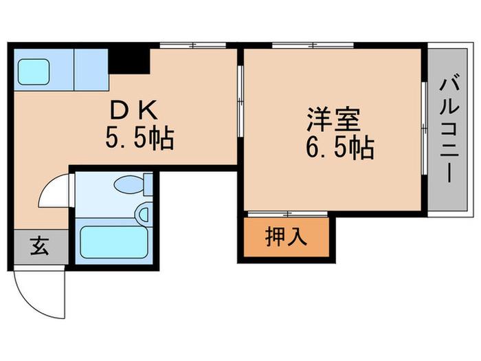 コーポ豊(1DK/3階)の間取り写真