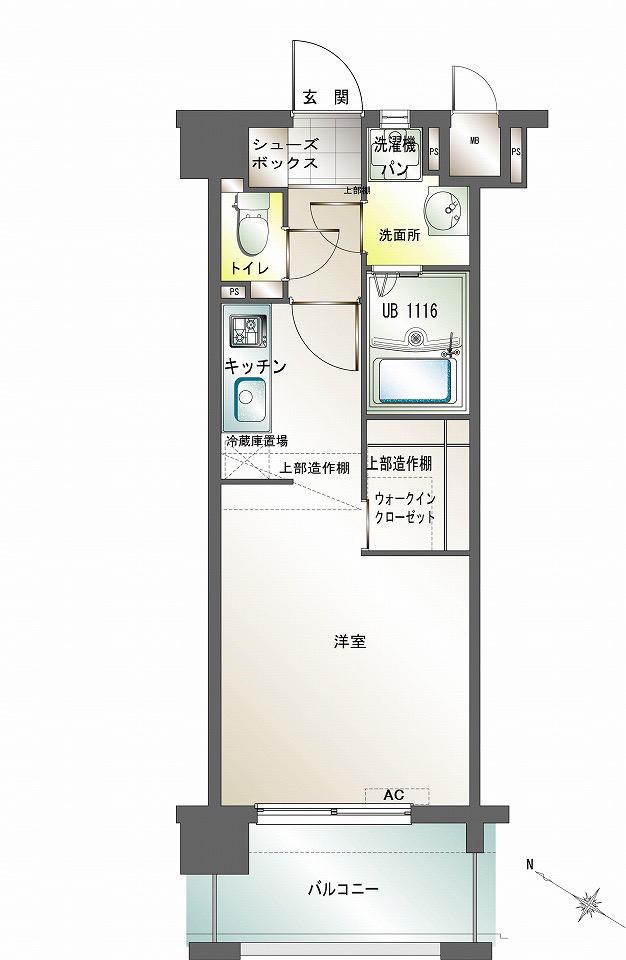 エンクレスト渡辺通南(1K/13階)の間取り写真