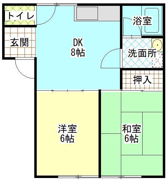 コーポ鳥海(2DK/2階)の間取り写真