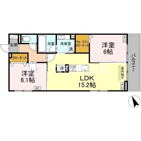 GRAND D-ROOM平芝(2LDK/2階)の間取り写真