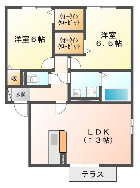 アーデ フライア D棟(2LDK/1階)の間取り写真
