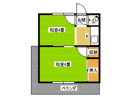 ＪＲ身延線 南甲府駅 徒歩7分 2階建 築59年(2K/2階)の間取り写真