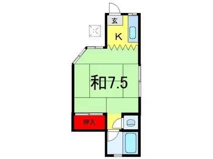 きらく荘(ワンルーム/1階)の間取り写真