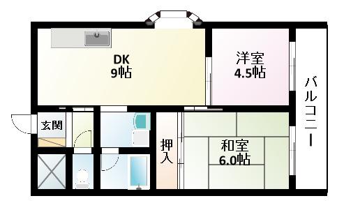 中井ハイツ(2DK/3階)の間取り写真