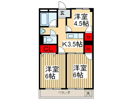 内田ハイツ霞ヶ関(3K/3階)の間取り写真
