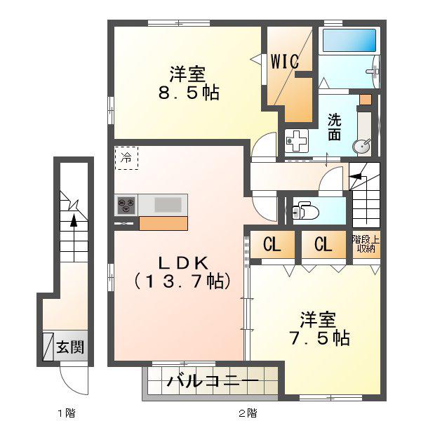 グランチェスタ久居(2LDK/2階)の間取り写真