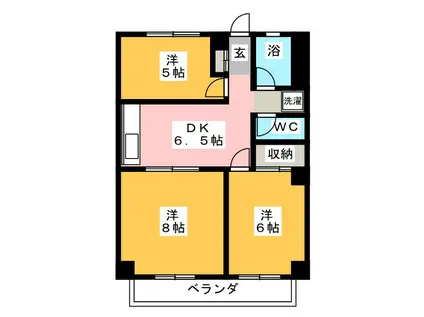 シャンス東寺尾中台 3(3DK/1階)の間取り写真