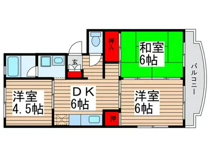 市川カトレアハイツあらい(3DK/4階)の間取り写真