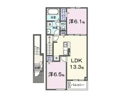 ホーク・FTI(2LDK/2階)の間取り写真