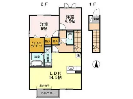 花水木の家I(2LDK/2階)の間取り写真