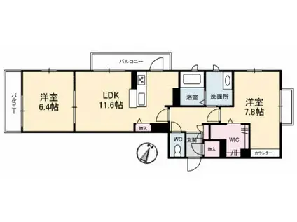 グランベレオ松浜(2LDK/2階)の間取り写真