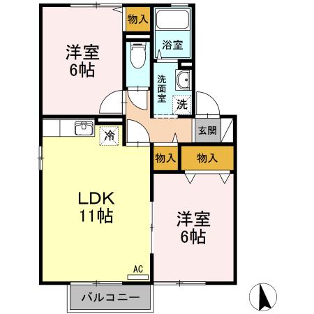 セリシア(2LDK/2階)の間取り写真