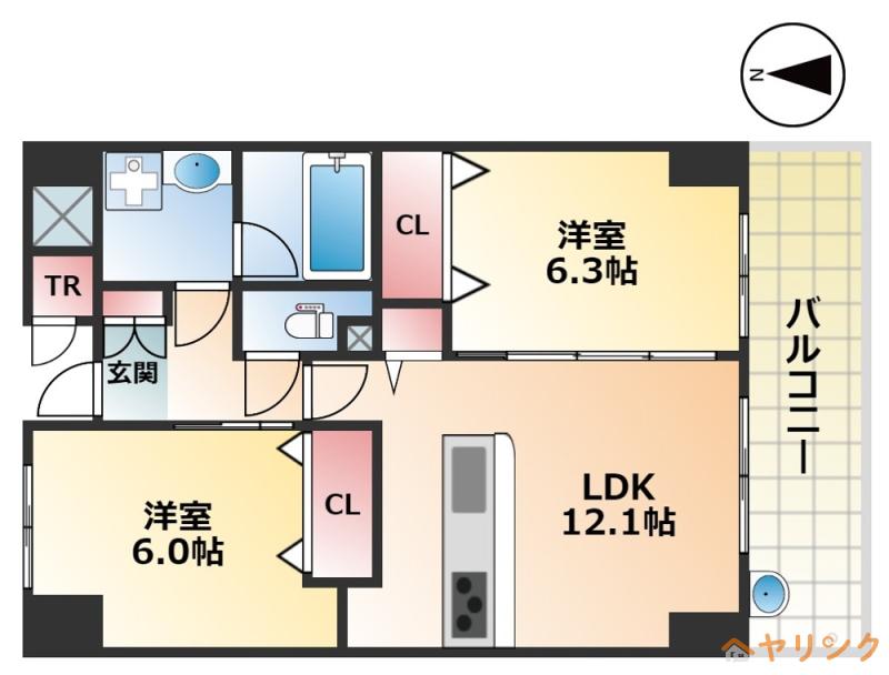 リンパクマンション(2LDK/11階)の間取り写真