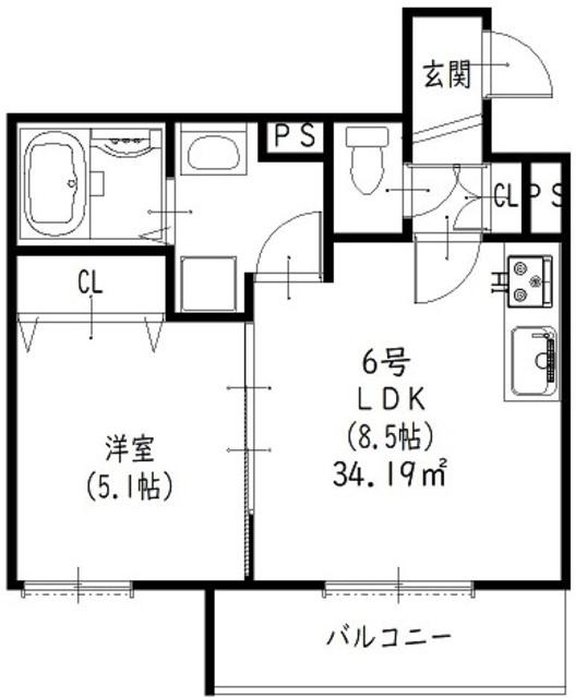 クリエオーレ八雲東(1LDK/1階)の間取り写真
