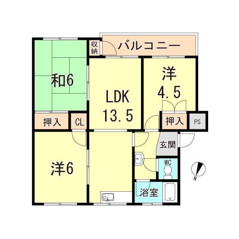 神陵台東46号棟(4DK/4階)の間取り写真