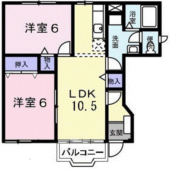 イーストヒルズ2(2LDK/1階)の間取り写真