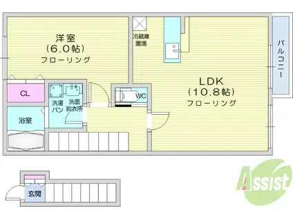 リベルテ栗生(1LDK/2階)の間取り写真