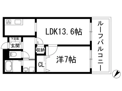 グランドール宝塚(1LDK/B1階)の間取り写真