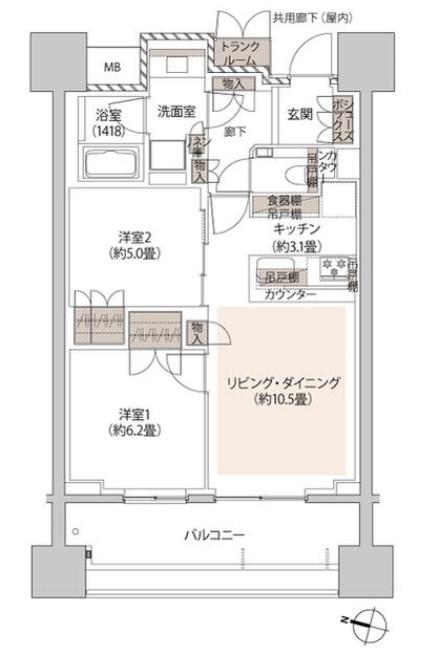 ザ・パークハウス本郷(2LDK/6階)の間取り写真