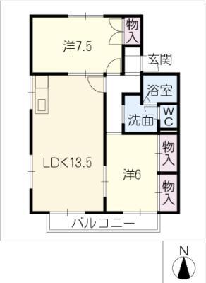グランドール愛(2LDK/2階)の間取り写真
