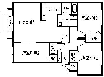 アバンフォンテーヌA(3LDK/2階)の間取り写真