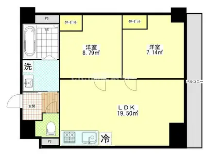 フェリチタ越谷駅前(2LDK/7階)の間取り写真