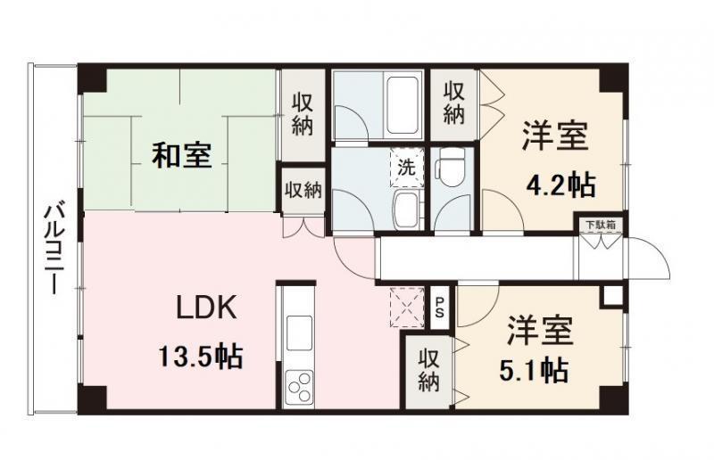 オレンジコート高松(2LDK/10階)の間取り写真