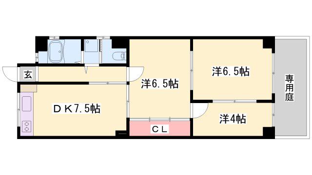 曽根パールマンション(3DK/1階)の間取り写真
