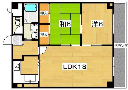 第2クラウンマンション(2LDK/7階)の間取り写真