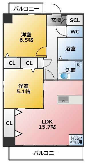 CRECER(2LDK/3階)の間取り写真