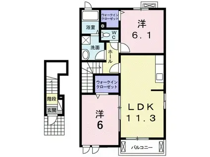 グランジュテ(2LDK/2階)の間取り写真