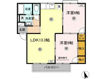 セジュールサバスC棟(2LDK/1階)の間取り写真