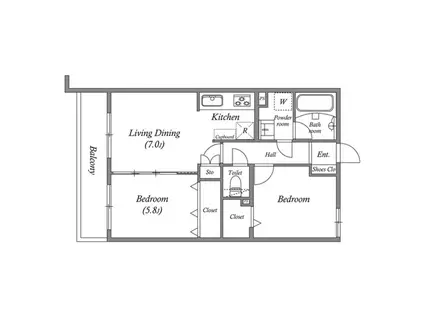 オーパスホームズ白山(2LDK/1階)の間取り写真