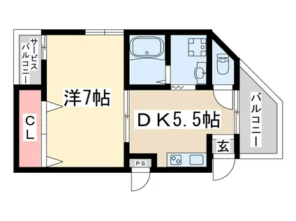 パーラム淡路(1DK/2階)の間取り写真