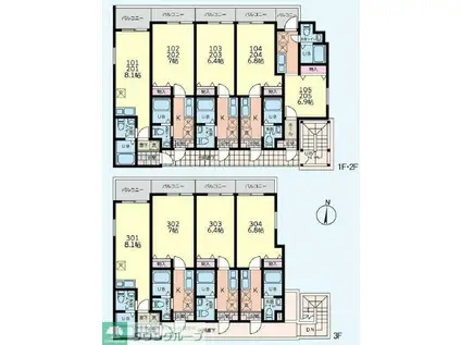 フォレスト南多摩(1K/2階)の間取り写真