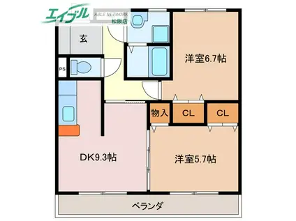 メルベーユ(2DK/3階)の間取り写真