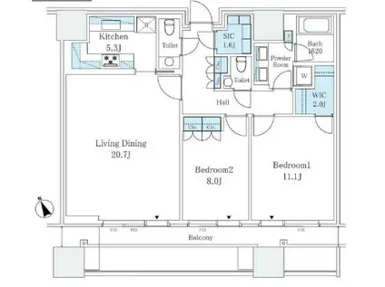 麻布台ヒルズレジデンスB(2LDK/28階)の間取り写真